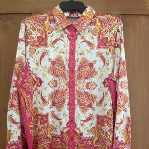Rachel Zoe Pink and Yellow Paisley Floral Womens Blouse XL